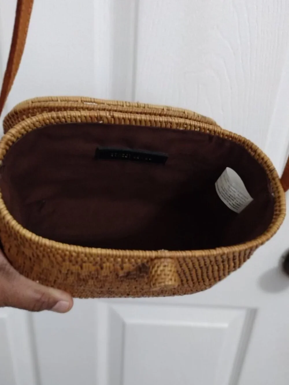 Street Level Woven Rattan Crossbody Bag Boho Natural Straw Leather Strap - Picture 4 of 12